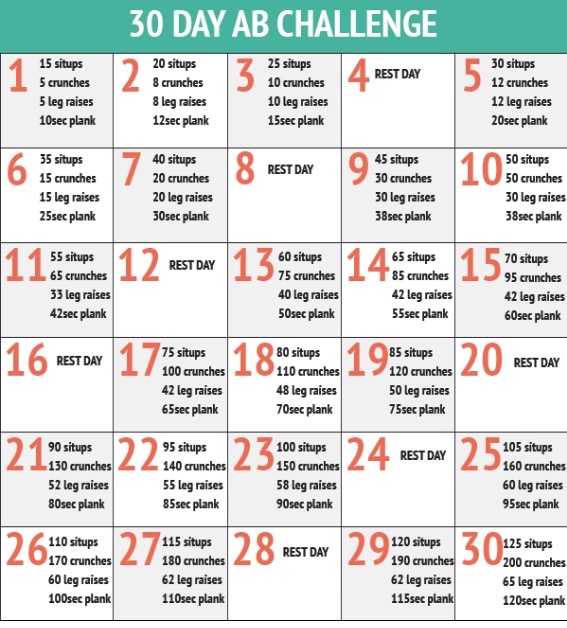 30 Day Ab Squat Challenge Chart